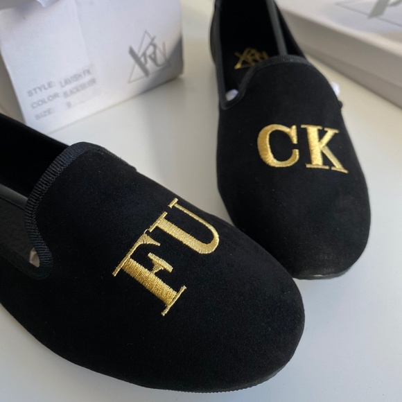 YRU F*€K you lavish flat slip on suede black shoes size 9/39 - Picture 2 of 6